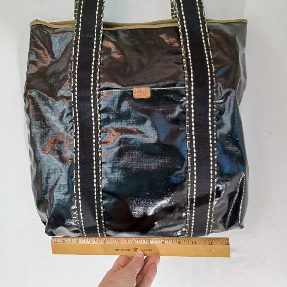 Fossil Key Per Bag Large Black Waxed Canvas Shoulder Tote - Picture 11 of 16